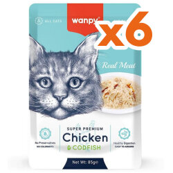 Wanpy Super Premium Pouch Tavuklu ve Morina Balıklı Yaş Kedi Maması 85 Gr x 6 Adet - Wanpy