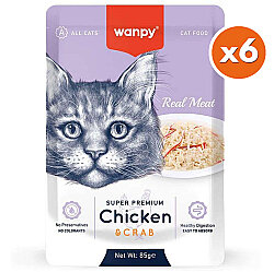 Wanpy Super Premium Pouch Tavuklu ve Yengeçli Yaş Kedi Maması 85 Gr x 6 Adet - Wanpy