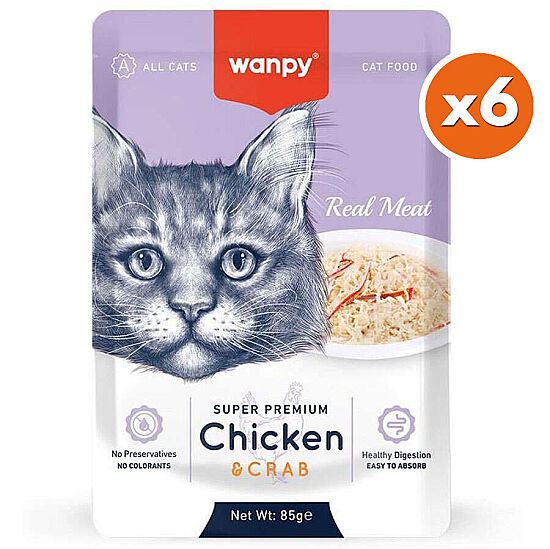 Wanpy Super Premium Pouch Tavuklu ve Yengeçli Yaş Kedi Maması 85 Gr x 6 Adet - 1