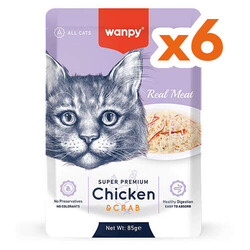 Wanpy - Wanpy Super Premium Pouch Tavuklu ve Yengeçli Yaş Kedi Maması 85 Gr x 6 Adet