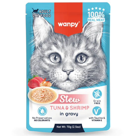 Wanpy Stew Pouch Ton Balık ve Karidesli Yaş Kedi Maması 70 Gr - 1