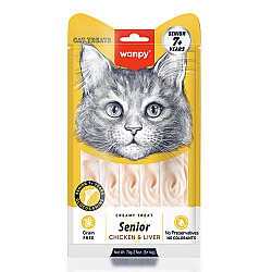 Wanpy Senior Tavuklu ve Ciğerli 7+ Yaş Yaşlı Kedi Krema Ödülü 5x14 Gr - Wanpy
