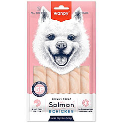Wanpy Dog Creamy Treat Somon ve Tavuk Etli Likit Creamy Köpek Ödülü 5Li Paket (5 x 14 Gr) - Wanpy