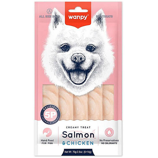 Wanpy Dog Creamy Treat Somon ve Tavuk Etli Likit Creamy Köpek Ödülü 5Li Paket (5 x 14 Gr) - 1