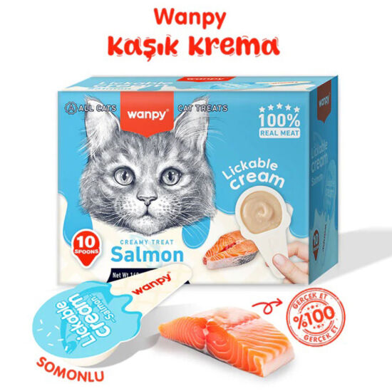 Wanpy Somonlu Kaşıklı Kedi Ödül Kreması 10 x 16 Gr - 160 Gr - 1