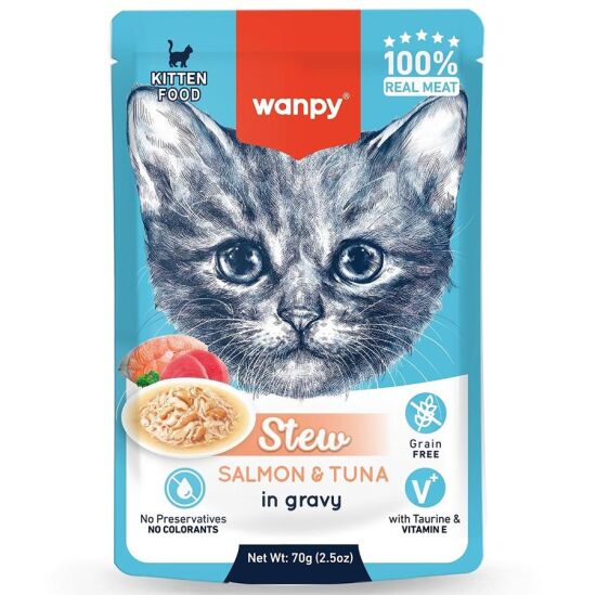Wanpy Stew Kitten Pouch Somon ve Ton Balıklı Yavru Kedi Yaş Maması 70 Gr x 6 Adet - 2