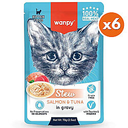 Wanpy Stew Kitten Pouch Somon ve Ton Balıklı Yavru Kedi Yaş Maması 70 Gr x 6 Adet - Wanpy
