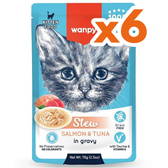 Wanpy Stew Kitten Pouch Somon ve Ton Balıklı Yavru Kedi Yaş Maması 70 Gr x 6 Adet - 1