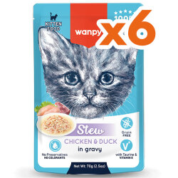 Wanpy Stew Kitten Pouch Tavuklu ve Ördekli Yavru Kedi Yaş Maması 70 Gr x 6 Adet - Wanpy