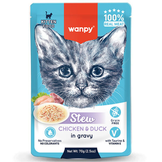 Wanpy Stew Kitten Pouch Tavuklu ve Ördekli Yavru Kedi Yaş Maması 70 Gr - 1
