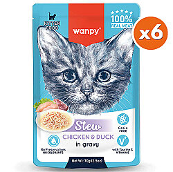 Wanpy Stew Kitten Pouch Tavuklu ve Ördekli Yavru Kedi Yaş Maması 70 Gr x 6 Adet - Wanpy