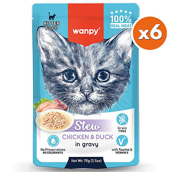 Wanpy Stew Kitten Pouch Tavuklu ve Ördekli Yavru Kedi Yaş Maması 70 Gr x 6 Adet - 1