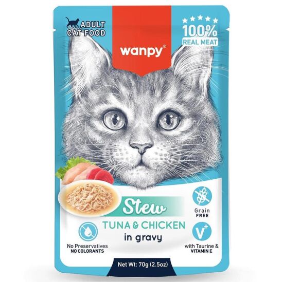 Wanpy Stew Pouch Ton Balık ve Tavuklu Kedi Yaş Maması 70 Gr - 1