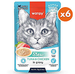Wanpy Stew Pouch Ton Balık ve Tavuklu Kedi Yaş Maması 70 Gr x 6 Adet - Wanpy