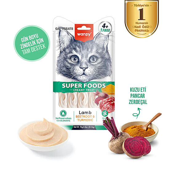 Wanpy Superfood Kuzulu, Pancar ve Zerdeçallı Krema Kedi Ödülü 5x14 Gr - 2