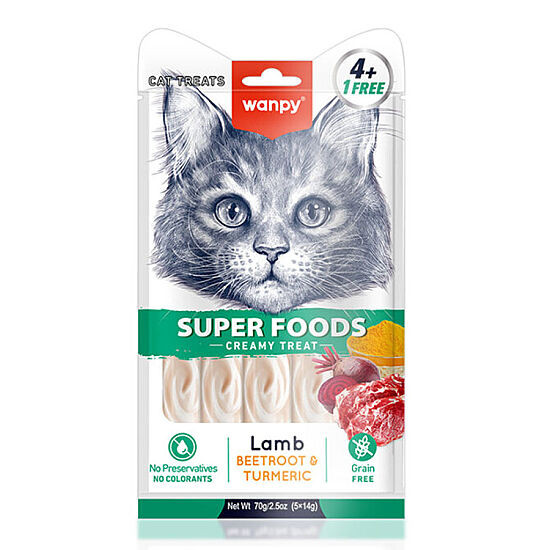 Wanpy Superfood Kuzulu, Pancar ve Zerdeçallı Krema Kedi Ödülü 5x14 Gr - 1