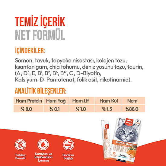 Wanpy Superfood Somonlu, Chia ve Deniz Yosunlu Krema Kedi Ödülü 5x14 Gr - 4