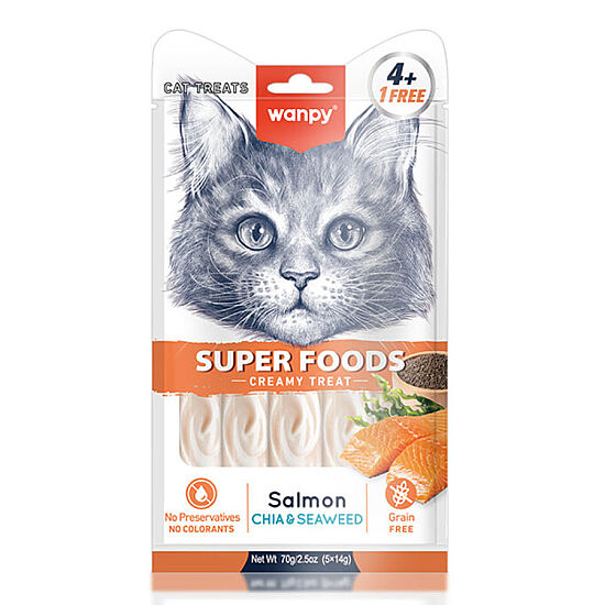 Wanpy Superfood Somonlu, Chia ve Deniz Yosunlu Krema Kedi Ödülü 5x14 Gr - 1