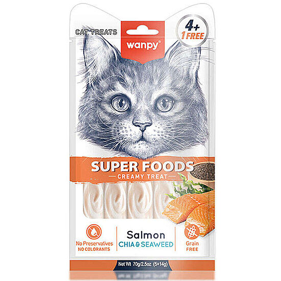 Wanpy Superfood Somonlu, Chia ve Deniz Yosunlu Krema Kedi Ödülü 5x14 Gr - 2