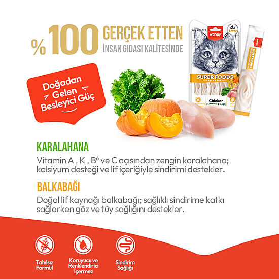 Wanpy Superfood Tavuklu Balkabağı ve Kara Lahanalı Krema Kedi Ödülü 5x14 Gr - 3