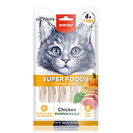 Wanpy Superfood Tavuklu Balkabağı ve Kara Lahanalı Krema Kedi Ödülü 5x14 Gr - 1