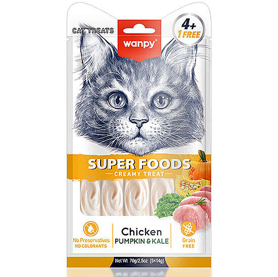 Wanpy Superfood Tavuklu Balkabağı ve Kara Lahanalı Krema Kedi Ödülü 5x14 Gr - 2