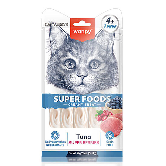 Wanpy Superfood Ton Balıklı, Yaban Mersini ve Kızılcıklı Krema Kedi Ödülü 5x14 Gr - 1