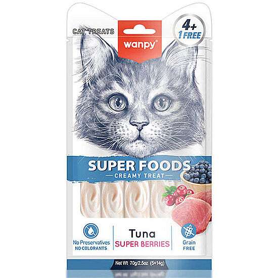 Wanpy Superfood Ton Balıklı, Yaban Mersini ve Kızılcıklı Krema Kedi Ödülü 5x14 Gr - 2