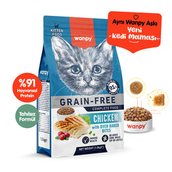 Wanpy - Wanpy with Oven Baked Bites Tahılsız Tavuklu Yavru Kedi Kuru Maması 1,5 Kg