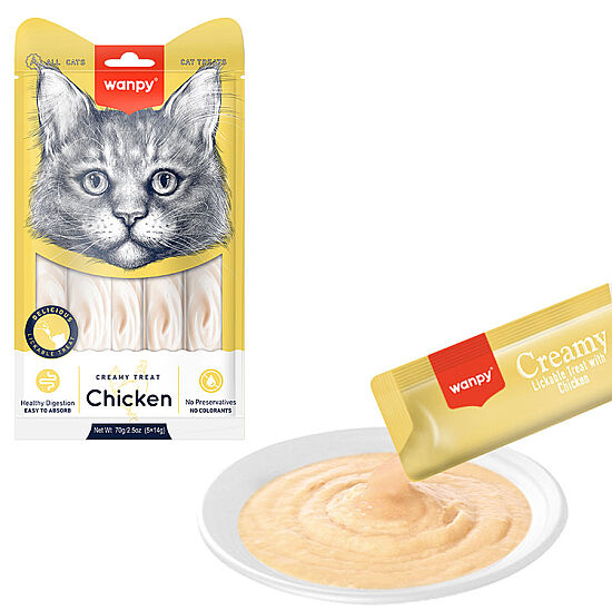 Wanpy Creamy Treat Tavuk Etli Likit Creamy Kedi Ödülü 5Li Paket (5 x 14 Gr) - 2