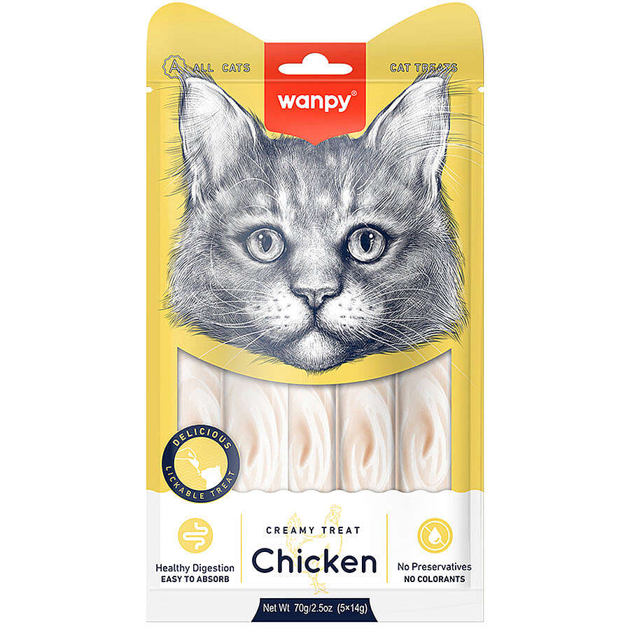 Wanpy Creamy Treat Tavuk Etli Likit Creamy Kedi Ödülü 5Li Paket (5 x 14 Gr)