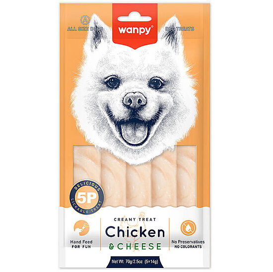 Wanpy Dog Creamy Treat Tavuk Etli ve Peynirli Likit Creamy Köpek Ödülü 5Li Paket (5 x 14 Gr) - 1