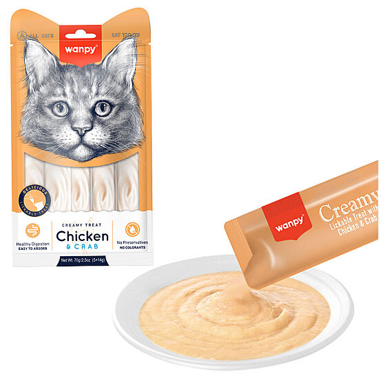Wanpy Creamy Treat Tavuk Etli ve Yengeçli Likit Creamy Kedi Ödülü 5Li Paket (5 x 14 Gr) - 2