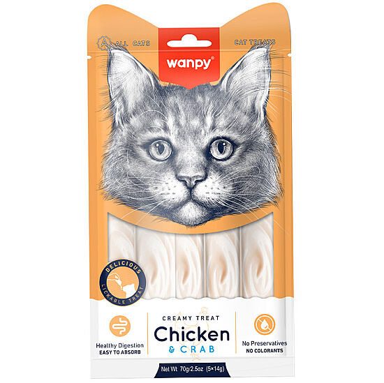Wanpy Creamy Treat Tavuk Etli ve Yengeçli Likit Creamy Kedi Ödülü 5Li Paket (5 x 14 Gr) - 1