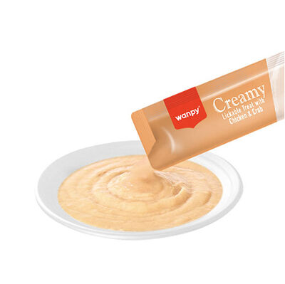 Wanpy Creamy Treat Tavuk Etli ve Yengeçli Likit Creamy Kedi Ödülü 5Li Paket (5 x 14 Gr)