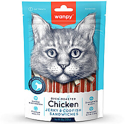 Wanpy Oven Roasted Jerky Sandwiches Tavuklu Ve Morina Balıklı Kedi Ödülü 80 Gr - Wanpy