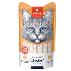 Wanpy - Wanpy Creamy Treat Tavuklu ve Yengeçli Likit Creamy Kedi Ödülü 25Li Paket (25 x 14 Gr)