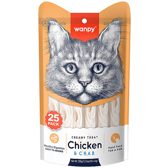 Wanpy Creamy Treat Tavuklu ve Yengeçli Likit Creamy Kedi Ödülü 25Li Paket (25 x 14 Gr) - 2