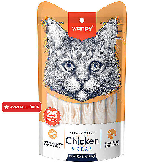Wanpy Creamy Treat Tavuklu ve Yengeçli Likit Creamy Kedi Ödülü 25Li Paket (25 x 14 Gr) - 1