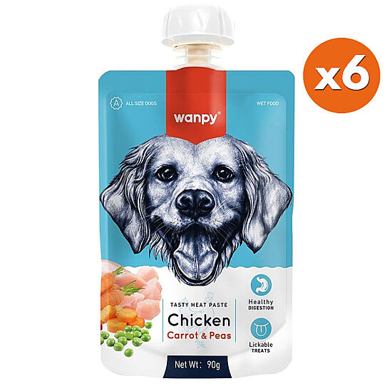 Wanpy Dog Tasty Meat Paste Taze Tavuk Etli ve Havuçlu Köpek Et Ezmesi 90 Gr x 6 Adet - 1