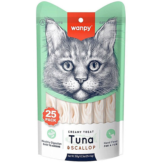 Wanpy Creamy Treat Ton Balığı ve Deniz Tarağı Likit Creamy Kedi Ödülü 25Li Paket (25 x 14 Gr) - 2