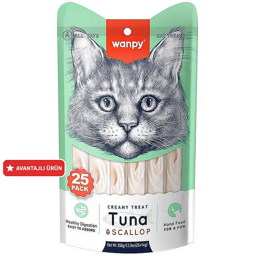 Wanpy Creamy Treat Ton Balığı ve Deniz Tarağı Likit Creamy Kedi Ödülü 25Li Paket (25 x 14 Gr)