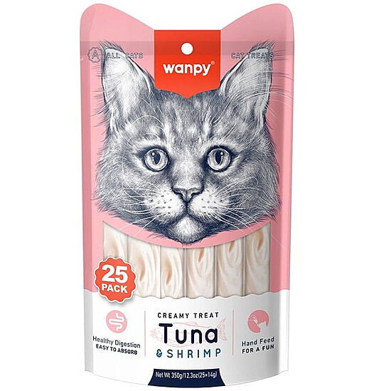 Wanpy Creamy Treat Ton Balık ve Karidesli Likit Creamy Kedi Ödülü 25Li Paket (25 x 14 Gr) - 2