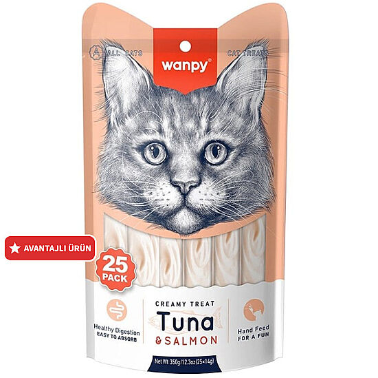 Wanpy Creamy Treat Ton Balık ve Somonlu Likit Creamy Kedi Ödülü 25 Li Paket (25 x 14 Gr) - 1