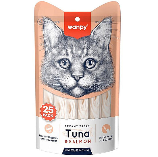 Wanpy Creamy Treat Ton Balık ve Somonlu Likit Creamy Kedi Ödülü 25 Li Paket (25 x 14 Gr) - 2