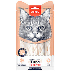 Wanpy Creamy Treat Ton Balık ve Somonlu Likit Creamy Kedi Ödülü 5Li Paket (5 x 14 Gr) - Wanpy