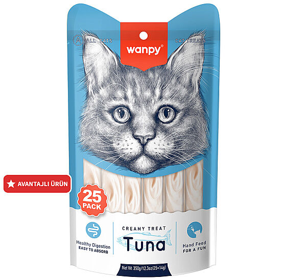Wanpy Creamy Treat Ton Balıklı Likit Creamy Kedi Ödülü 25Li Paket (25 x 14 Gr) - 1