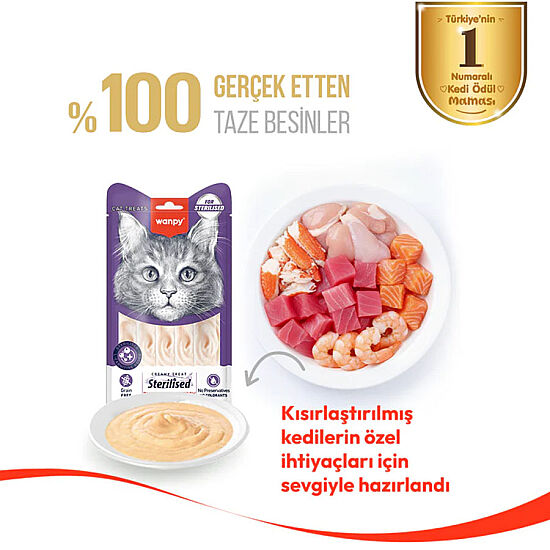 Wanpy Ton Balıklı ve Kızılcıklı Kısırlaştırılmış Kedi Krema Ödülü 5x14 Gr - 2