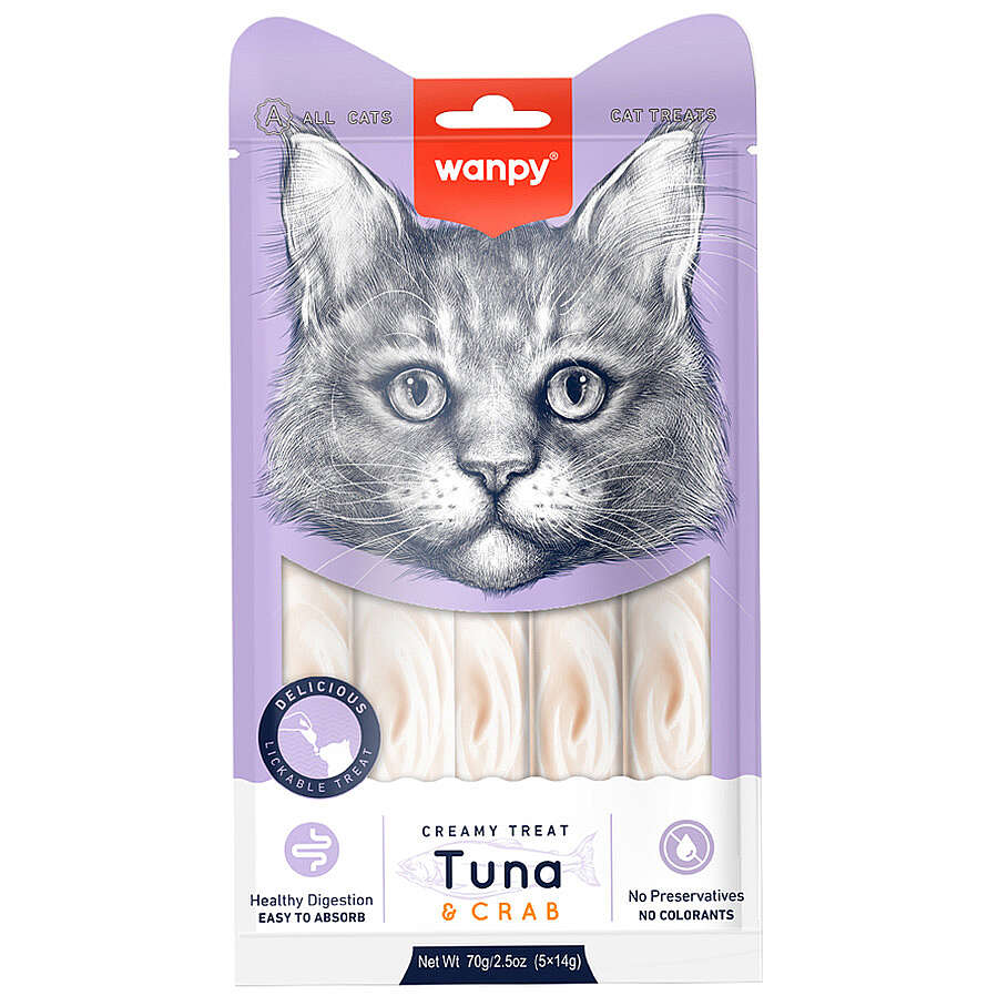 Wanpy Creamy Treat Ton Balıklı ve Yengeçli Likit Creamy Kedi Ödülü 5Li Paket (5 x 14 Gr)
