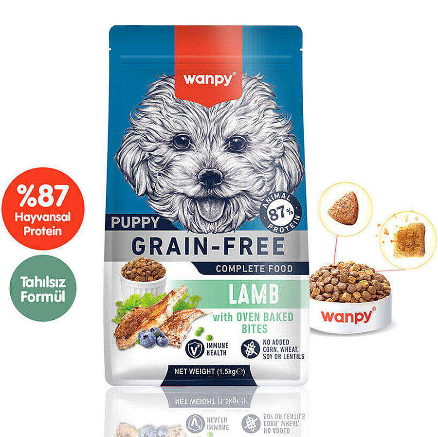 Wanpy with Oven Baked Bites Tahılsız Kuzulu Yavru Köpek Kuru Maması 1,5 Kg